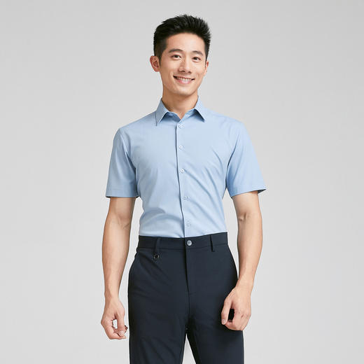 【大都会】雅戈尔 男蓝色提花TR短袖衬衫 商品图0