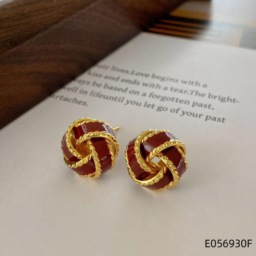 Oflye潮流饰品  法式复古酒红色银针耳钉女秋冬新款小众轻奢耳环耳饰 商品图1