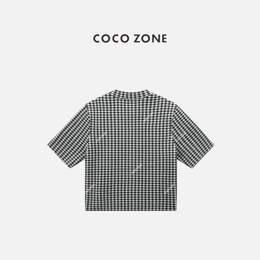 COCO ZONE 格纹立领短袖撞色单排扣外套上衣CC1C1782 商品图1