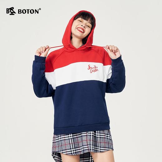 波顿女士长袖拼接时尚潮流美式加绒卫衣秋冬季宽松运动风LT221320 商品图3