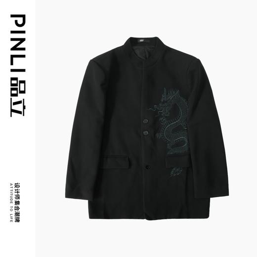 PINLI品立秋季新款立领新中式刺绣休闲西服男士国潮西装外套B243106027 商品图3