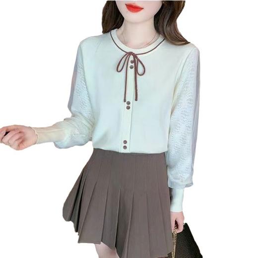 【系带蝴蝶结针织打底衫】春秋装 小香风气质内搭上衣潮流 时尚与优雅结合 商品图3