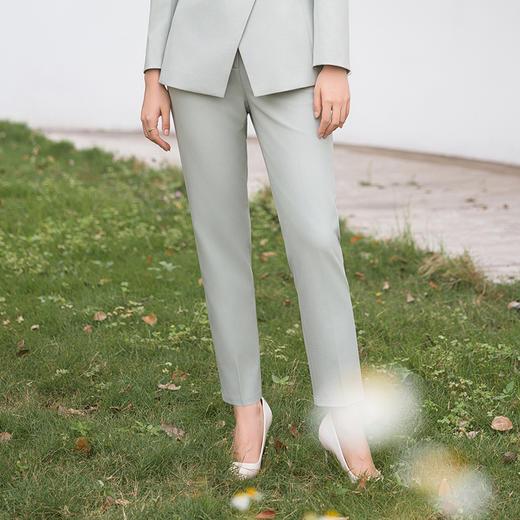 IWY/春秋浅绿色长款职业套装艺考主持人正装通勤干练收腰西装外套C14114+P14114  商品图4