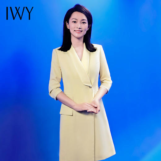 IWY/黄色播音艺考主持正装七分袖气质职业装演讲气场强大连衣裙Q14234 商品图1