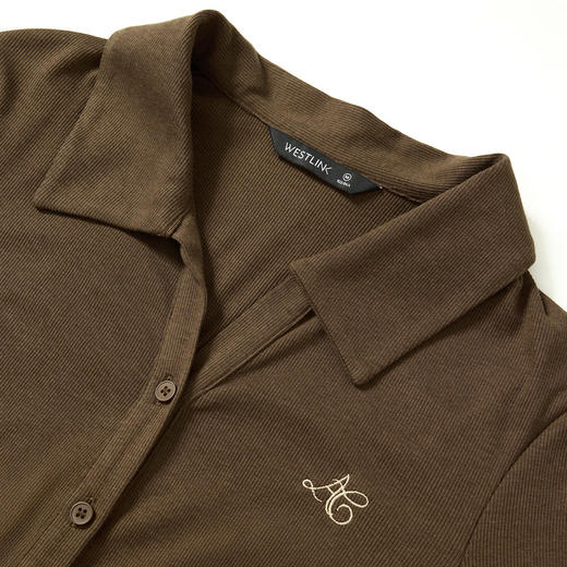 慵懒随性刺绣翻领直筒针织裙女秋季褶皱显瘦长袖连衣裙V3442367 商品图5