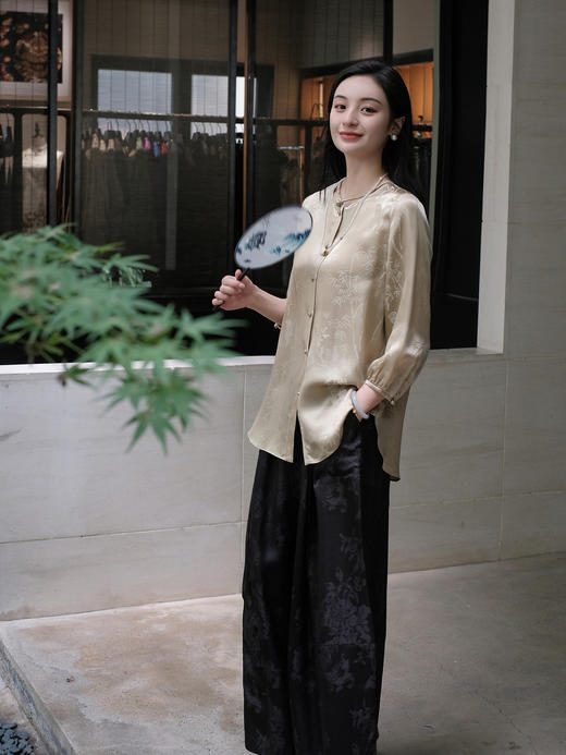 盛唐婧 |真丝香云纱凤尾花阔腿裙裤 商品图0