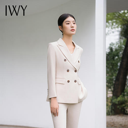 IWY/秋款米白色长款西装微喇裤外套高级感医美通勤干练职业套装女C12353+P32312 商品图2
