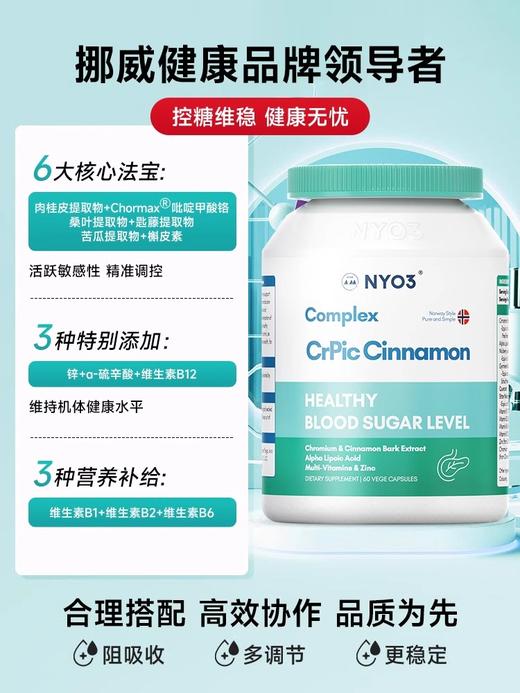 【跨境】NYO3血糖平胶囊铬元素吡啶甲酸铬三价铬口服胰素苦瓜素非皂苷60粒 商品图1