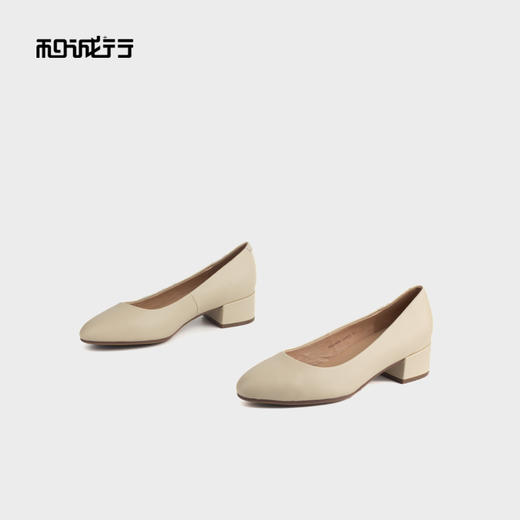 和诚行 2024秋冬新款浅口粗跟单鞋女通勤简约真皮中跟单鞋0010830 商品图2