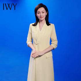 IWY/黄色播音艺考主持正装七分袖气质职业装演讲气场强大连衣裙Q14234