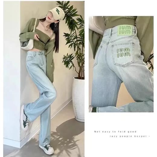 刺绣牛仔裤女2024春夏新款直筒小众个性百搭宽松窄版显瘦阔腿裤 商品图2