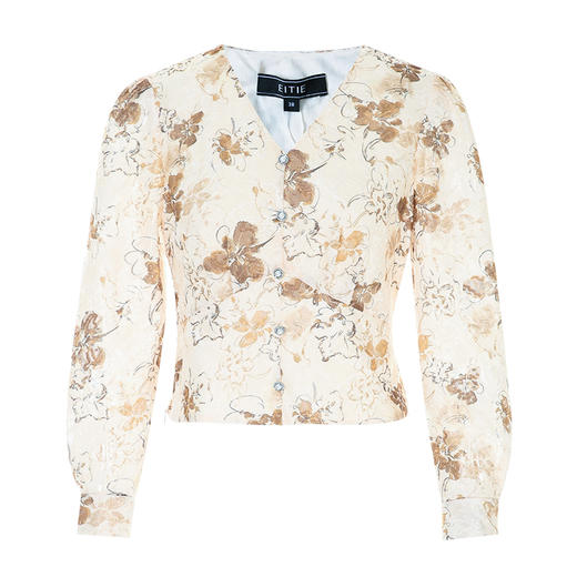 EITIE爱特爱复古法式V领收腰印花肌理感长袖显瘦短上衣新款C2413422 商品图5