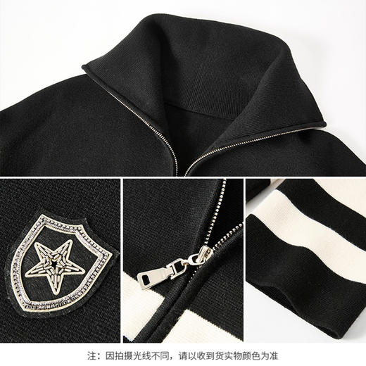 【商场同款】CNR4874黑米条纹“摩登开衫” 简约廓形宽松的包容感 立翻领型结合拉链设计 轻松帅气 正反双面四平针法 挺括有型毛织开衫 商品图6
