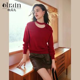 
OLrain欧芮儿法式深红色毛衣女秋季2024新款宽松百搭显瘦套头上衣