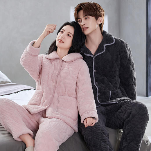 （合作款）芬腾三层夹棉珊瑚绒加厚保暖情侣家居服套装yc0108010 商品图0