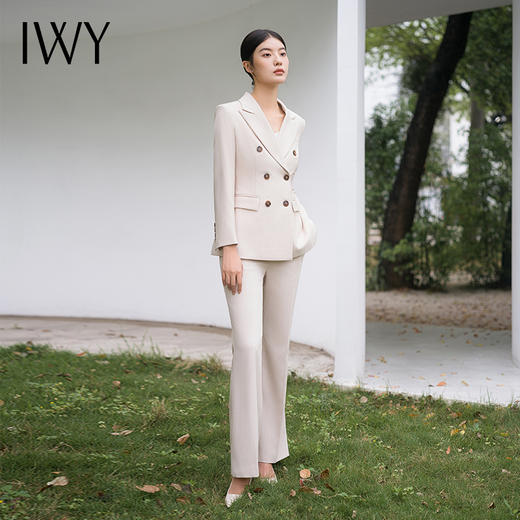 IWY/秋款米白色长款西装微喇裤外套高级感医美通勤干练职业套装女C12353+P32312 商品图4