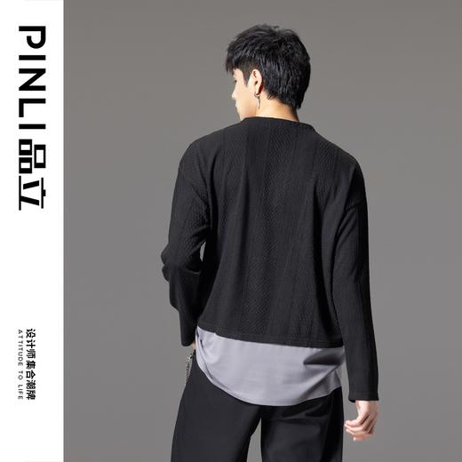 PINLI品立秋季新款撞色假两件长袖T恤潮牌拼接休闲男体恤上衣B243111004 商品图2