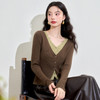 复古气质通勤风假两件撞色长袖针织衫女经典V领上衣V3442398 商品缩略图2