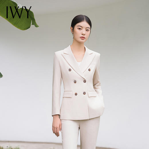 IWY/秋款米白色长款西装微喇裤外套高级感医美通勤干练职业套装女C12353+P32312 商品图1