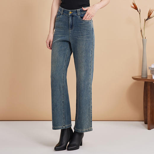 EITIE爱特爱经典高腰复古直筒显瘦长裤百搭牛仔裤秋季新款C2405410 商品图3