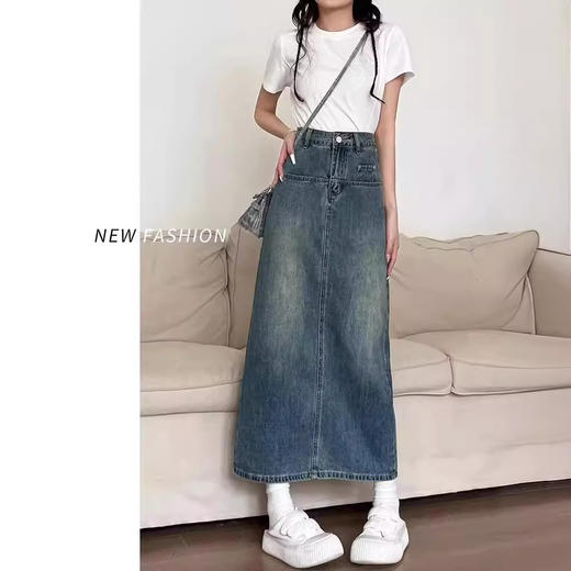 复古牛仔半身裙女夏季2024年新款高腰遮跨中长款后开叉a字裙夏季 商品图3