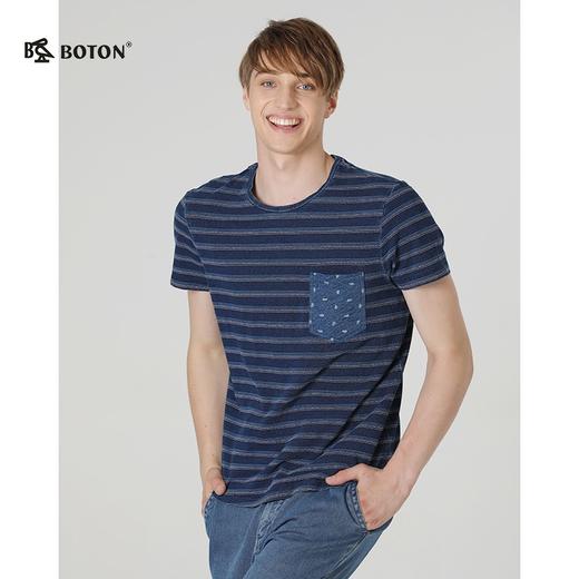 【第2件半价！尾货清仓不退换】波顿男士圆领条纹靛蓝T恤MT857318 商品图3