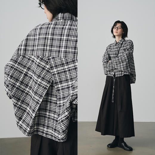 UMILAB【知秋】100%棉盐缩肌理感立体抗皱宽松短款格纹外套H1213H 商品图2