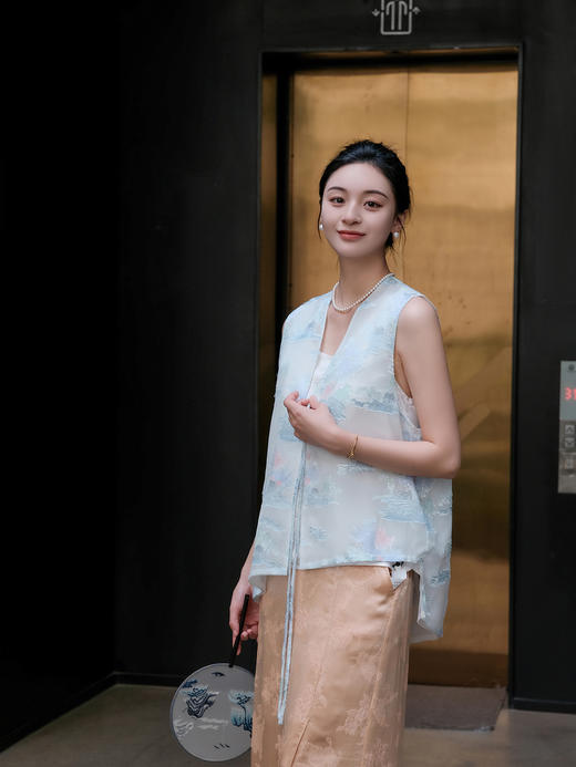 盛唐牡丹 |真丝雪纺剪花纱系带马甲 商品图3