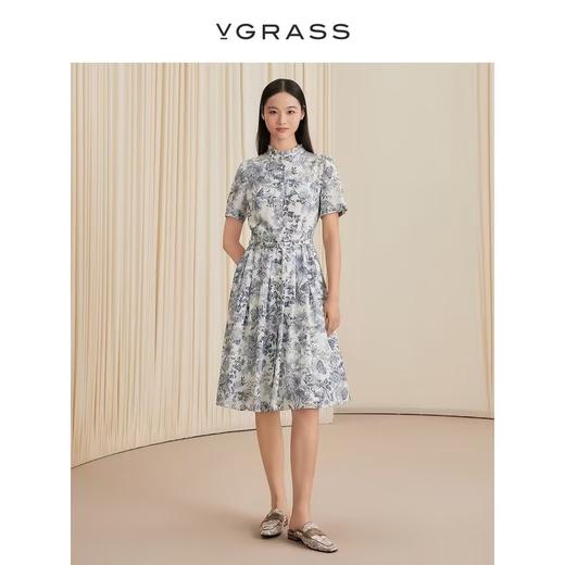 VGRASS维格娜丝24年秋季丝绵纺印花连衣裙 商品图0