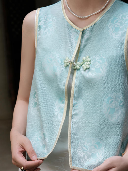 盛唐牡丹 |真丝四经绞罗一粒扣马甲 商品图1