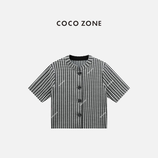 COCO ZONE 格纹立领短袖撞色单排扣外套上衣CC1C1782 商品图0