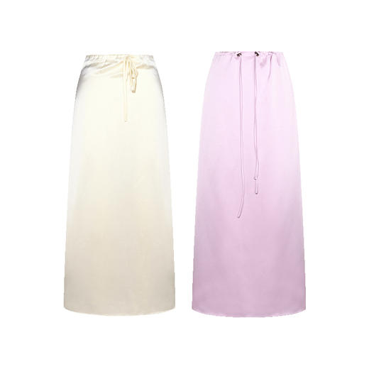 两三事 漫步云间 2024秋季新款百搭缎面绑带直筒半身裙长裙 商品图4