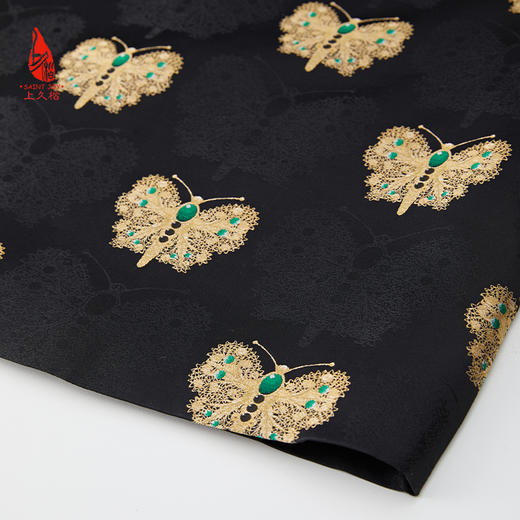 SAINTJOY/上久楷 女式宋锦连衣裙 中国风 复古 黑金蝴蝶 黑金绿款 CY1084207001 商品图1