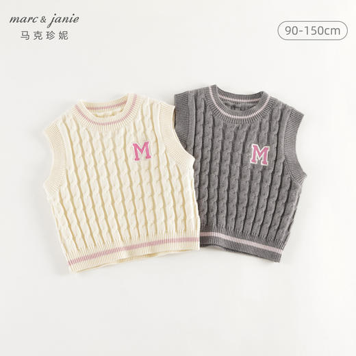 马克珍妮女童学院风撞色字母针织马甲2024年秋装新款241682 商品图0