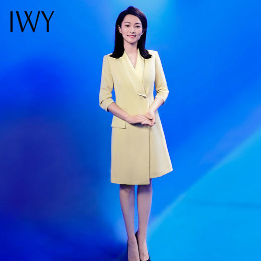 IWY/黄色播音艺考主持正装七分袖气质职业装演讲气场强大连衣裙Q14234 商品图4