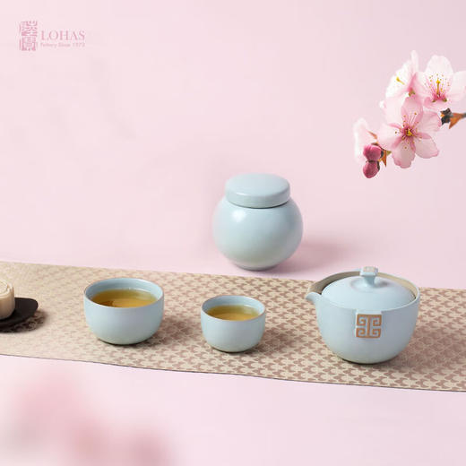 【样品特惠5.5折，仅1套，无货退款】陆宝台湾功夫茶具套装新款家用高档中式喝茶 福运连连 1壶2杯1茶叶罐-天青色 商品图2