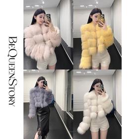 BeQueenStory【精灵雪球】精致优雅狐狸毛车条拼接蕾丝翻领外套