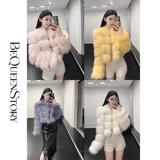 BeQueenStory【精灵雪球】精致优雅狐狸毛车条拼接蕾丝翻领外套 商品图0