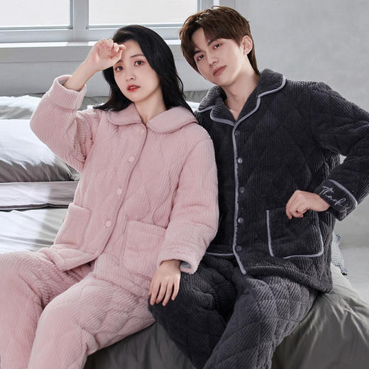 （合作款）芬腾三层夹棉珊瑚绒加厚保暖情侣家居服套装yc0108010 商品图2