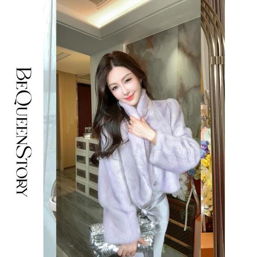 BeQueenStory【高阶白富美】轻奢时尚水貂毛气质翻领泡泡袖外套女 商品图4