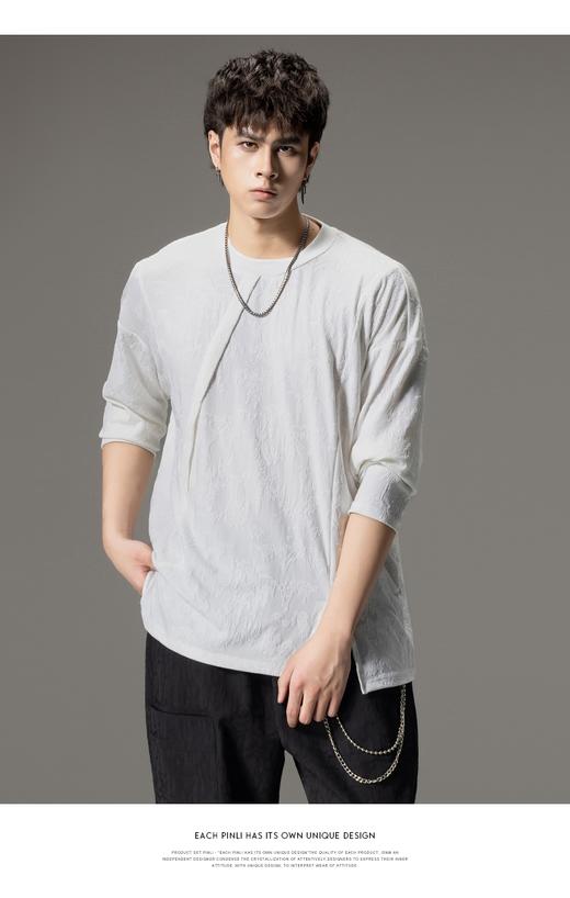 PINLI品立秋季新款提花休闲长袖T恤男士潮牌百搭宽松纯色上衣B243111001 商品图10