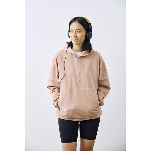 吃茶去chichaqu2024宽松半拉链刺绣连帽卫衣休闲运动百搭 商品图1