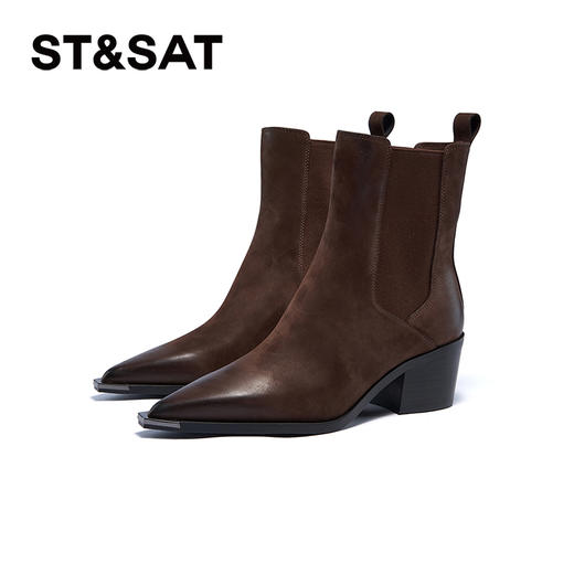 星期六金属尖头粗跟牛皮切尔西SSC4116071 商品图5