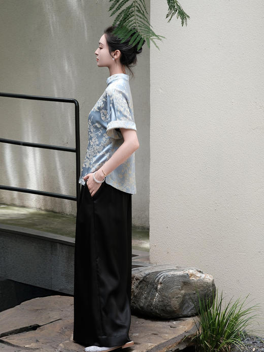 盛唐牡丹 |重缎香云纱松紧腰阔腿裤 商品图5