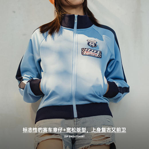 马登美式休闲撞色拼接拉链卫衣复古赛车徽章开衫上衣宽松运动外套女秋 商品图3