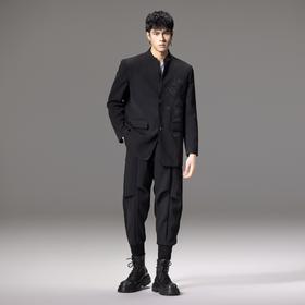 PINLI品立秋季新款立领新中式刺绣休闲西服男士国潮西装外套B243106027