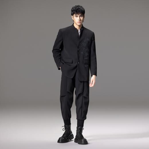PINLI品立秋季新款立领新中式刺绣休闲西服男士国潮西装外套B243106027 商品图0