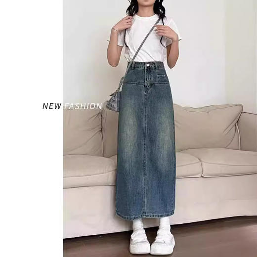 复古牛仔半身裙女夏季2024年新款高腰遮跨中长款后开叉a字裙夏季 商品图2