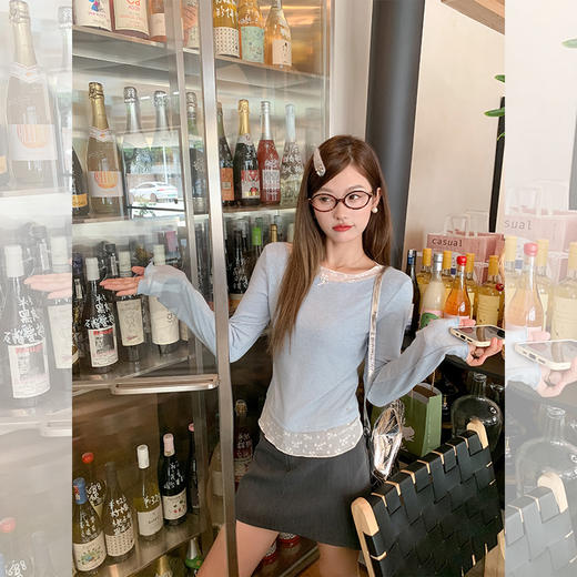 【110元任选2件】现货！假两件蕾丝拼接长袖 商品图1