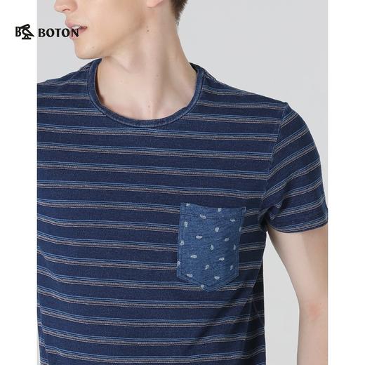 【第2件半价！尾货清仓不退换】波顿男士圆领条纹靛蓝T恤MT857318 商品图4